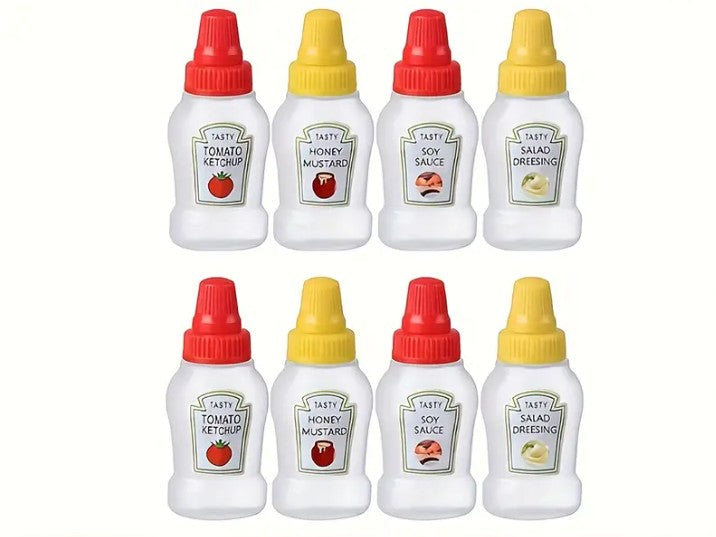 Set de 4 Mini Botellas Portátiles para Condimentos y Salsas (Ketchup y Mostaza)